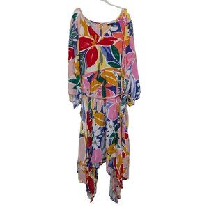 Elloquii Elements Maxi Romper Womens Size 28 White Paradiso Floral Belted Rayon